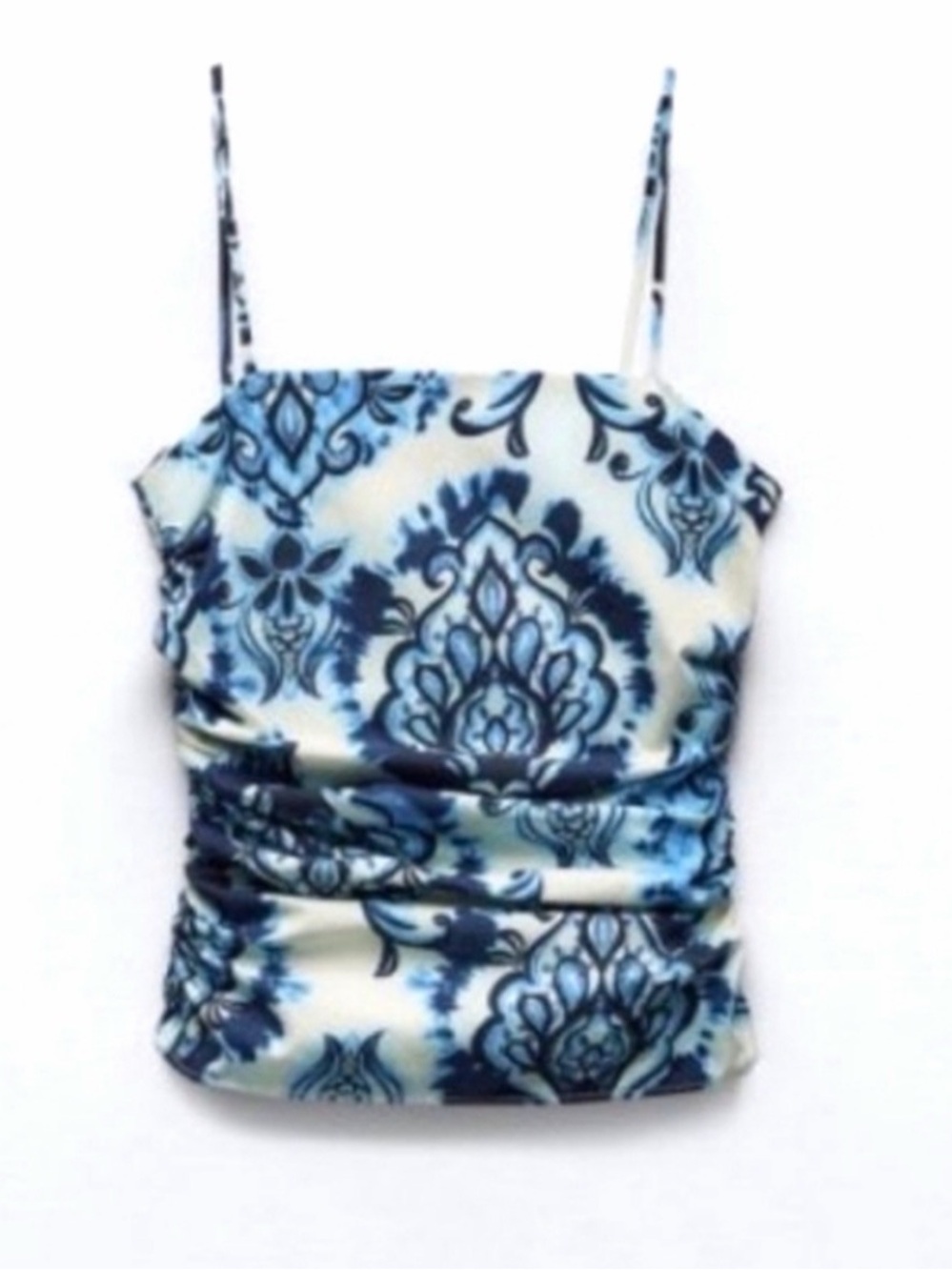 Zara NWT Blue White Printed Ruched Cami Top Size Medium - Picture 2 of 9